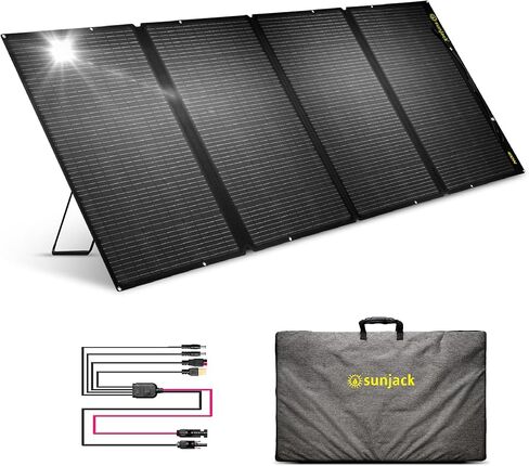 SunJack 120W Foldable Portable Solar Panel Charger with Kickstands, MC4/PD60 USB-C/USB-A, ETFE Monocrystalline, Waterproof Solar Charger for Camping, RV, Power Station, Generator, Off Grid, Emergency in Kuwait