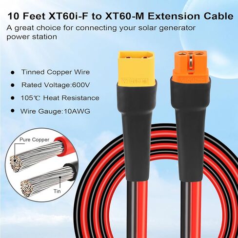 XT60i to XT60 Extension Cable 10AWG 10FT XT60i Female to XT60 Male Connector Cable for Portable Power Station Solar Panel in Saudi Arabia