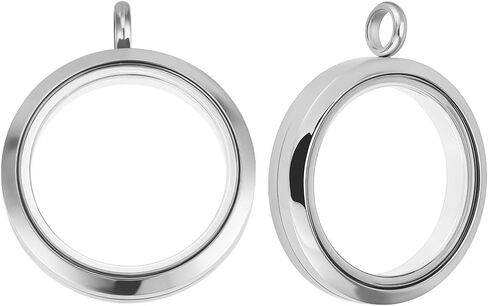 Beebeecraft 2Pcs Floating Charm Locket 304 Stainless Steel Flat Round Memory Glass Locket Charms for Beads Pearl Cage Necklace in Saudi Arabia