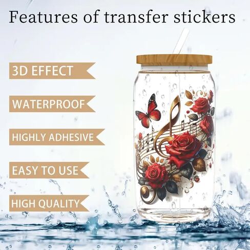 12pcs Music Notes Flower Floral UV DTF Cup Wraps Transfer Waterproof Sticker for Glass Cups Furniture Craft DIY Crafts，Rub on Transfer Stickers for DIY Water Bottle Laptop Decal Wood Car in Saudi Arabia