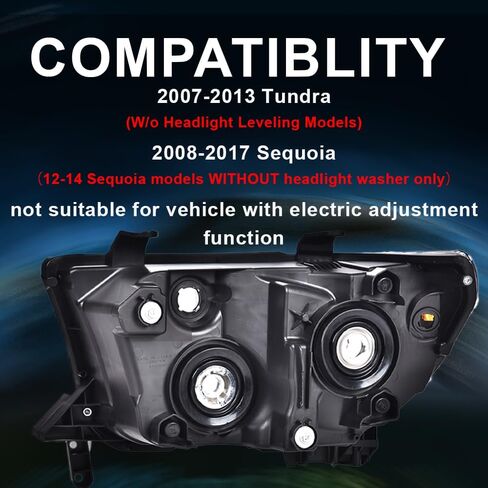 المصابيح الأمامية متوافقة مع Toyota Tundra 2007 2008 2009 2010 2011 2012 2013/Fit Sequoia 2008-2017 غطاء أبيض إطار أسود عاكس برتقالي in Saudi Arabia