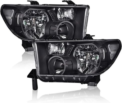 المصابيح الأمامية متوافقة مع Toyota Tundra 2007 2008 2009 2010 2011 2012 2013/Fit Sequoia 2008-2017 غطاء أبيض إطار أسود عاكس برتقالي in Saudi Arabia