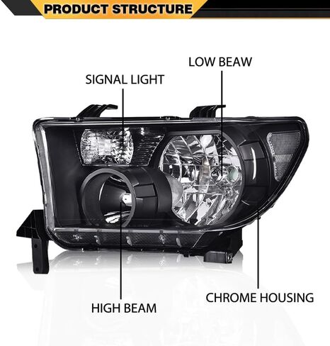 المصابيح الأمامية متوافقة مع Toyota Tundra 2007 2008 2009 2010 2011 2012 2013/Fit Sequoia 2008-2017 غطاء أبيض إطار أسود عاكس برتقالي in Saudi Arabia