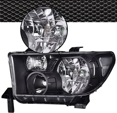المصابيح الأمامية متوافقة مع Toyota Tundra 2007 2008 2009 2010 2011 2012 2013/Fit Sequoia 2008-2017 غطاء أبيض إطار أسود عاكس برتقالي in Saudi Arabia