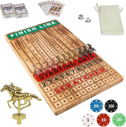 HOROW Horse Racing Board Game, 21 inch Horse Racing Game with 100 Chips, 11 Metal Horse, 2 Dice and 2 Decks of Cards, Ideal as a Birthday, for Family Nights and Birthday Parties in Saudi Arabia