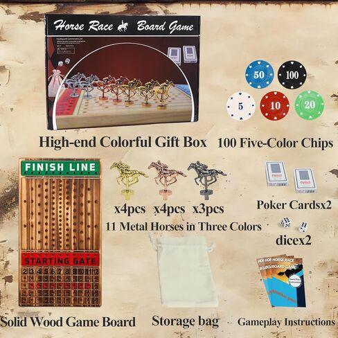 HOROW Horse Racing Board Game, 21 inch Horse Racing Game with 100 Chips, 11 Metal Horse, 2 Dice and 2 Decks of Cards, Ideal as a Birthday, for Family Nights and Birthday Parties in Saudi Arabia