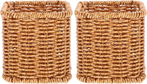 حامل أقلام من Yardwe Rattan، حامل مكياج على شكل كأس من الخيزران، منظم مكتب من الكرمة، صندوق حاوية القلم للمكتب والمنزل وسطح المكتب وأدوات المطبخ وأدوات المائدة in Kuwait