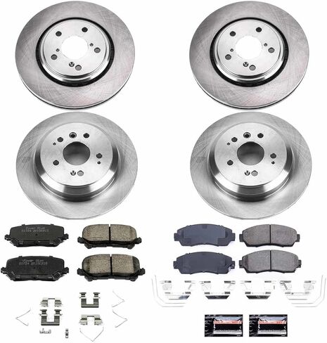 Power Stop CRK8613 Z17 دوارات فرامل مطلية أمامية وخلفية، وسادات فرامل سيراميك لهوندا باسبورت 2019-2022 [نموذج محدد] in Saudi Arabia