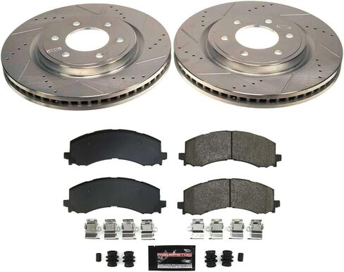 وسادة فرامل سيراميك من ألياف الكربون K8744 الأمامية من POWERSTOP ومجموعة أدوات التشغيل اليومية Z23 الدوارة المحفورة والمشقوقة لفورد برونكو، وفورد إكسبيديشن، وفورد F-150، ولينكولن نافيج [نموذج محدد] in Kuwait