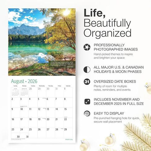 RED EMBER Mindful Living with Inspirational Quotes 2026 Wall Calendar 12 Month | 12" x 24" Open | Thick & Sturdy Paper | Holiday Gift | Nature Motivational Calendar 2026 in Saudi Arabia