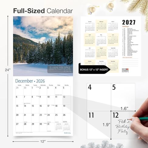 RED EMBER Mindful Living with Inspirational Quotes 2026 Wall Calendar 12 Month | 12" x 24" Open | Thick & Sturdy Paper | Holiday Gift | Nature Motivational Calendar 2026 in Saudi Arabia