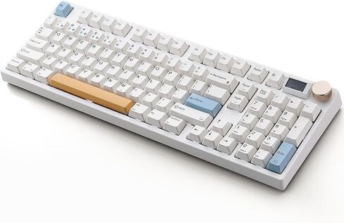 NJ98 Wireless Custom Mechanical Keyboard with Screen Knob 96% Hot Swappable RGB Keyboard Mac Windows (Dark, Brass Plate - Gateron Milky Yellow Pro) in Saudi Arabia
