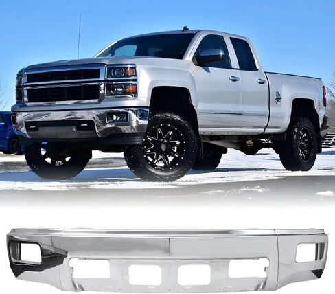 غطاء المصد الأمامي من الفولاذ الكروم لسيارة تشيفي سيلفرادو 2014 2015 1500، مع فتحات مصابيح الضباب، استبدال OE: GM1002843، 3 قطع نمط منفصل in Kuwait