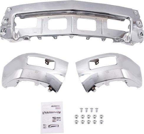 غطاء المصد الأمامي من الفولاذ الكروم لسيارة تشيفي سيلفرادو 2014 2015 1500، مع فتحات مصابيح الضباب، استبدال OE: GM1002843، 3 قطع نمط منفصل in Kuwait