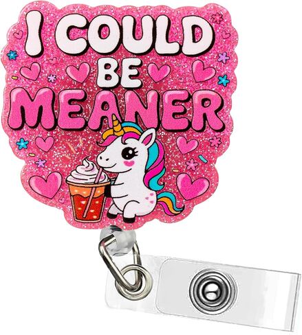 بكرة شارة يونيكورن مضحكة - حامل بطاقة هوية قابل للسحب "I Can Be Meaner" مع مشبك التمساح | حامل شارة ممرضة لطيف لـ CNA وRN والمعلمين والطلاب | هدية وردية للنساء والفتيات in Saudi Arabia