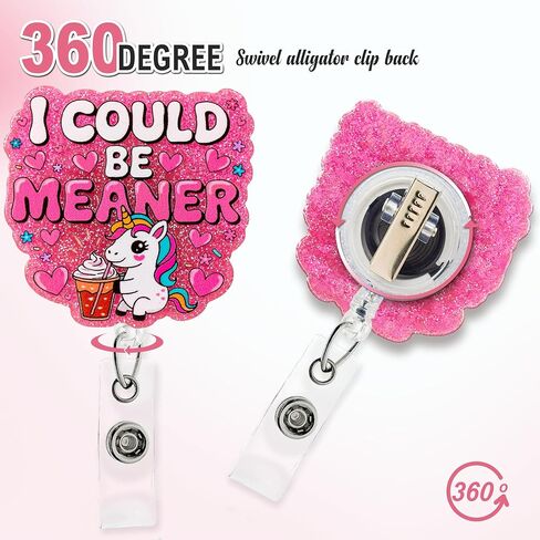 بكرة شارة يونيكورن مضحكة - حامل بطاقة هوية قابل للسحب "I Can Be Meaner" مع مشبك التمساح | حامل شارة ممرضة لطيف لـ CNA وRN والمعلمين والطلاب | هدية وردية للنساء والفتيات in Saudi Arabia