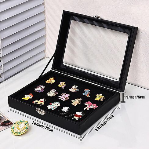 Badge Display Box - 13.8 X 9.5 X 2.0 Inches Pin Display Case -Glass Top Collection Display Case for Breastpin, Medal, Badges, Ribbons, Brooch, Jewelry in Saudi Arabia