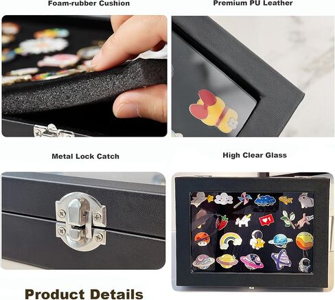 Badge Display Box - 13.8 X 9.5 X 2.0 Inches Pin Display Case -Glass Top Collection Display Case for Breastpin, Medal, Badges, Ribbons, Brooch, Jewelry in Saudi Arabia