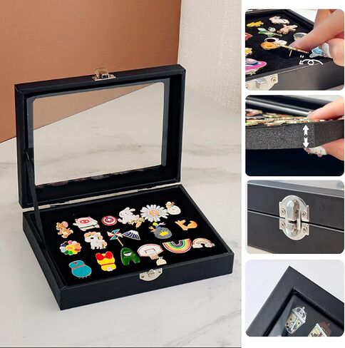Badge Display Box - 13.8 X 9.5 X 2.0 Inches Pin Display Case -Glass Top Collection Display Case for Breastpin, Medal, Badges, Ribbons, Brooch, Jewelry in Saudi Arabia