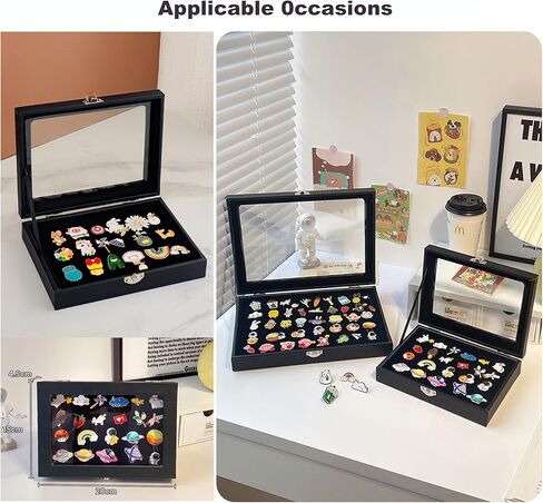 Badge Display Box - 13.8 X 9.5 X 2.0 Inches Pin Display Case -Glass Top Collection Display Case for Breastpin, Medal, Badges, Ribbons, Brooch, Jewelry in Saudi Arabia