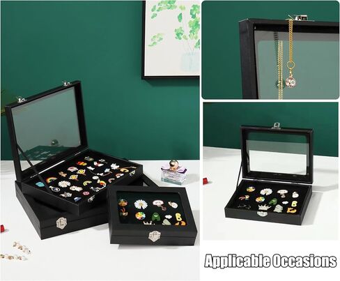 Badge Display Box - 13.8 X 9.5 X 2.0 Inches Pin Display Case -Glass Top Collection Display Case for Breastpin, Medal, Badges, Ribbons, Brooch, Jewelry in Saudi Arabia