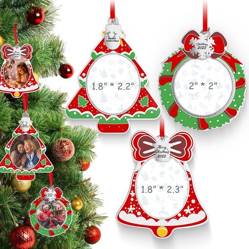 MGparty 3-Pack Christmas Picture Frame Ornaments, Xmas Metal Hanging Photo Frame with Pendants, 2024 Holiday Keepsake Gifts Christmas Tree Decorations (Dark Green) in Saudi Arabia