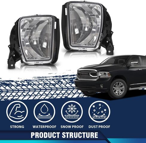 مصابيح الضباب PIT66 متوافقة مع دودج رام 1500 2013-2018/متوافقة مع دودج رام 1500 كلاسيك 2019 مجموعة مصابيح الضباب للسائق وجانب الركاب شفاف in Kuwait