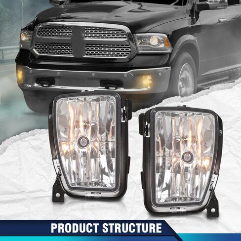 مصابيح الضباب PIT66 متوافقة مع دودج رام 1500 2013-2018/متوافقة مع دودج رام 1500 كلاسيك 2019 مجموعة مصابيح الضباب للسائق وجانب الركاب شفاف in Kuwait