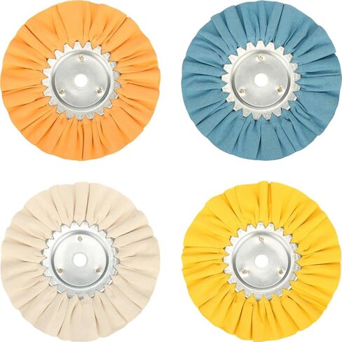 4pcs 8" Airway Buffing Wheel Kit (White/Orange/Blue/Yellow), 5/8" Arbor Hole,16 Ply Fine, Medium, Coarse, Hard Polishing for Angle Grinder Mirror Finish on Aluminum and Stainless in Saudi Arabia