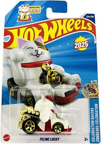 Hot Wheels Feline Lucky White HYW52 - متسابقو الاحتفالات 2025 - قطة محظوظة بمقياس 1:64 - سيارة لهواة الجمع in Saudi Arabia