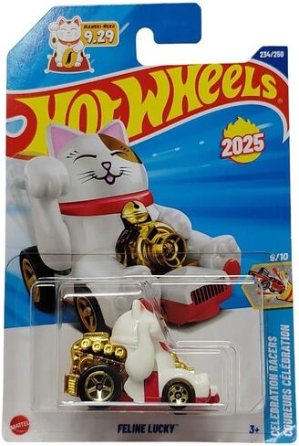 Hot Wheels Feline Lucky White HYW52 - متسابقو الاحتفالات 2025 - قطة محظوظة بمقياس 1:64 - سيارة لهواة الجمع in Saudi Arabia