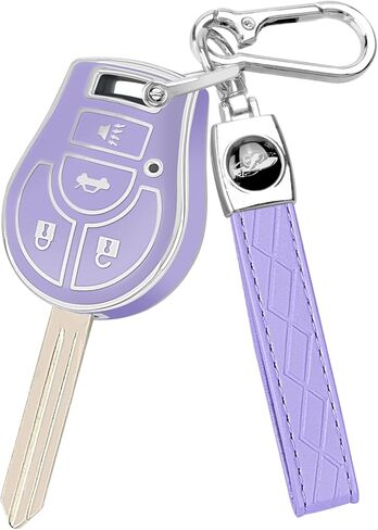 لغطاء Nissan Key Fob، تغطية كاملة من مادة TPU بزاوية 360 درجة، مناسب لحامل ملحقات السيارة Rogue Sentra Altima Versa Armada Cube NV Infiniti FX35 (أرجواني، حدود فضية) in Kuwait