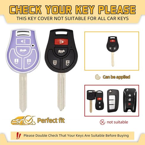 لغطاء Nissan Key Fob، تغطية كاملة من مادة TPU بزاوية 360 درجة، مناسب لحامل ملحقات السيارة Rogue Sentra Altima Versa Armada Cube NV Infiniti FX35 (أرجواني، حدود فضية) in Kuwait