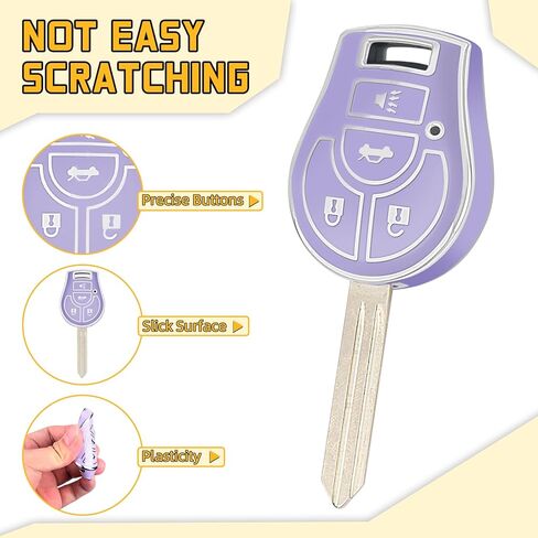 لغطاء Nissan Key Fob، تغطية كاملة من مادة TPU بزاوية 360 درجة، مناسب لحامل ملحقات السيارة Rogue Sentra Altima Versa Armada Cube NV Infiniti FX35 (أرجواني، حدود فضية) in Kuwait