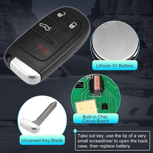 X AUTOHAUX 2 قطعة M3N40821302 433 ميجا هرتز استبدال القرب الذكي بدون مفتاح مفتاح السيارة عن بعد فوب لشاحن دودج 11-18 لدارت 14-16 لتشالنجر 15-18 46 رقاقة 4 أزرار مع مفتاح الباب in Kuwait