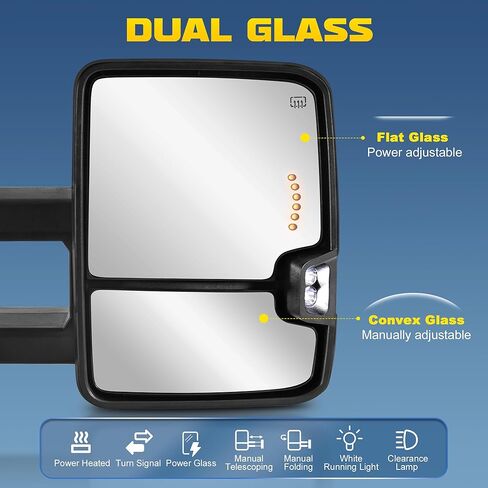 Tow Mirrors for 2007-2013 Chevrolet Silverado GMC Sierra 1500/2500 HD/3500 (07 New Body) Side Mirror with Sequential Turn Signal Dotted white running lights Power Heated Chrome Pair Set in Kuwait