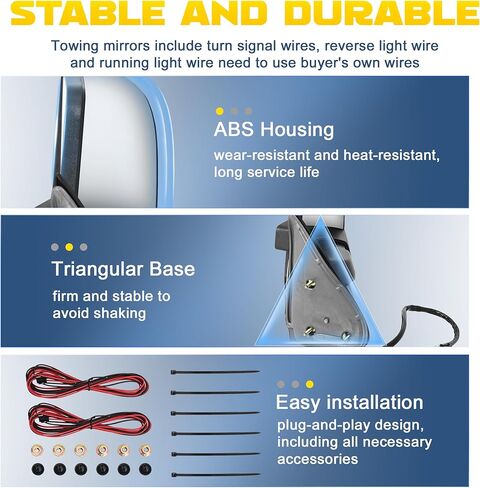 Tow Mirrors for 2007-2013 Chevrolet Silverado GMC Sierra 1500/2500 HD/3500 (07 New Body) Side Mirror with Sequential Turn Signal Dotted white running lights Power Heated Chrome Pair Set in Kuwait