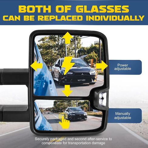 Tow Mirrors for 2007-2013 Chevrolet Silverado GMC Sierra 1500/2500 HD/3500 (07 New Body) Side Mirror with Sequential Turn Signal Dotted white running lights Power Heated Chrome Pair Set in Kuwait