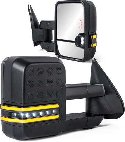 Tow Mirrors for 2007-2013 Chevrolet Silverado GMC Sierra 1500/2500 HD/3500 (07 New Body) Side Mirror with Sequential Turn Signal Dotted white running lights Power Heated Chrome Pair Set in Kuwait