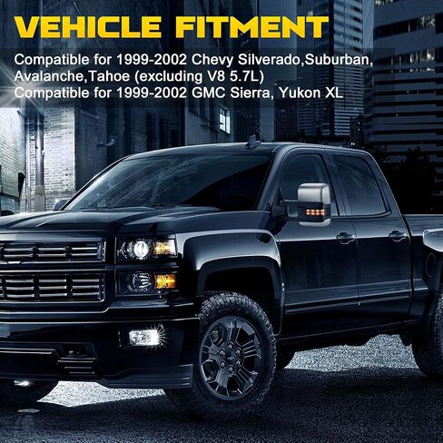 Tow Mirrors for 2007-2013 Chevrolet Silverado GMC Sierra 1500/2500 HD/3500 (07 New Body) Side Mirror with Sequential Turn Signal Dotted white running lights Power Heated Chrome Pair Set in Kuwait