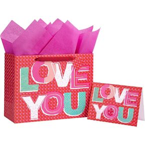 Loveinside Valentine's Day Gift Bag - Rainbow Love Design with Greeting Card and Tissue Paper for Valentine's Day, Wedding and Anniversary - 13" x 5" x 10", 1 Pcs in Kuwait