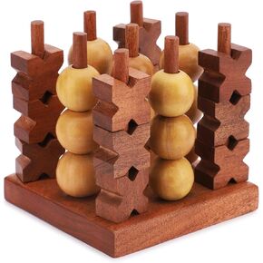 Ajuny 3D Wooden Tic Tac Toe Board Game for Indoor, Outdoor, Travel Rustic Coffee Table Decor Games - Ideal Gift for All Ages Strategy 2 Players Night, Family Game in Saudi Arabia