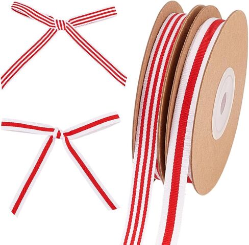 PH PandaHall 20 Yards Red White Stripe Ribbon 2 Styles 3/8 inch(10mm) Fabric Ribbons Red White Polyester Grosgrain Ribbon for Gift Wrapping Christmas Tree Crfats Sewing Home Party Wedding Decoration in Saudi Arabia