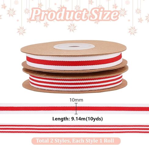 PH PandaHall 20 Yards Red White Stripe Ribbon 2 Styles 3/8 inch(10mm) Fabric Ribbons Red White Polyester Grosgrain Ribbon for Gift Wrapping Christmas Tree Crfats Sewing Home Party Wedding Decoration in Saudi Arabia