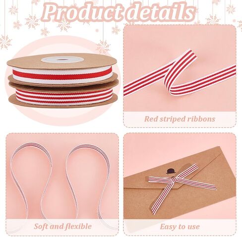 PH PandaHall 20 Yards Red White Stripe Ribbon 2 Styles 3/8 inch(10mm) Fabric Ribbons Red White Polyester Grosgrain Ribbon for Gift Wrapping Christmas Tree Crfats Sewing Home Party Wedding Decoration in Saudi Arabia