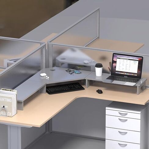 Large Computer Monitor Stand for 3 Monitors, Corner Desk Monitor Riser Ergonomic, Sturdy Wood Computer Screen Shelf for Office Supplies, Notebook, Plants, Cups(Gray,11cm (4 3/8in)) in Saudi Arabia