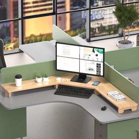 Large Computer Monitor Stand for 3 Monitors, Corner Desk Monitor Riser Ergonomic, Sturdy Wood Computer Screen Shelf for Office Supplies, Notebook, Plants, Cups(Gray,11cm (4 3/8in)) in Saudi Arabia