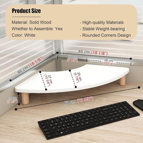 White Corner Monitor Stand Riser, Wood Desktop Triangle Monitor Shelf, 2.3" / 3.1" / 4.1" High Study Room Table Storage Rack for Many Occasions (Size : H 8cm (3 1/8")) in Saudi Arabia