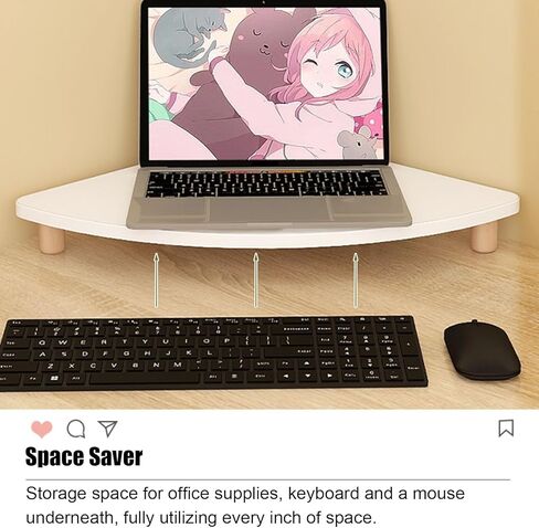 White Corner Monitor Stand Riser, Wood Desktop Triangle Monitor Shelf, 2.3" / 3.1" / 4.1" High Study Room Table Storage Rack for Many Occasions (Size : H 8cm (3 1/8")) in Saudi Arabia