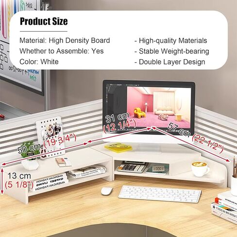 Ergonomic Corner Monitor Stand Riser, Desktop Corner Shelf with Cup Holders and 2 Tiers Storage, Space Saving Desk Organizer Stand for Study Room (Color : Oak) in Saudi Arabia